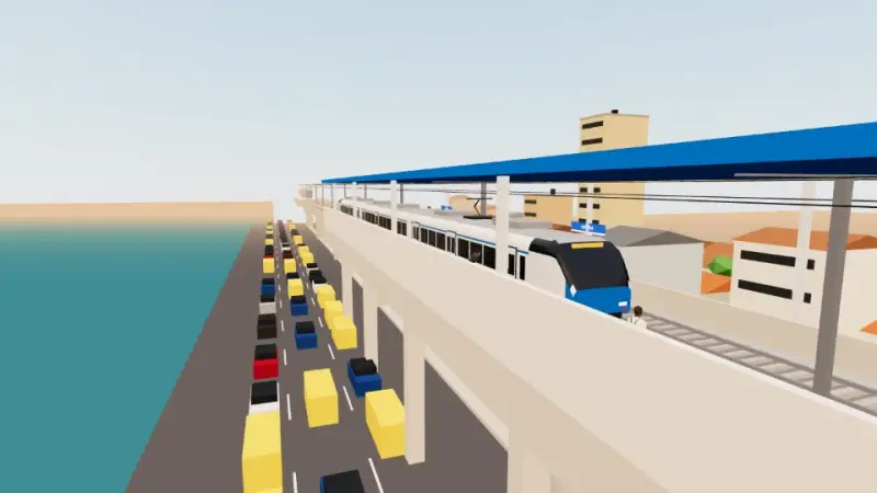 The Blue Line train beside the lagoon in Gidi Life