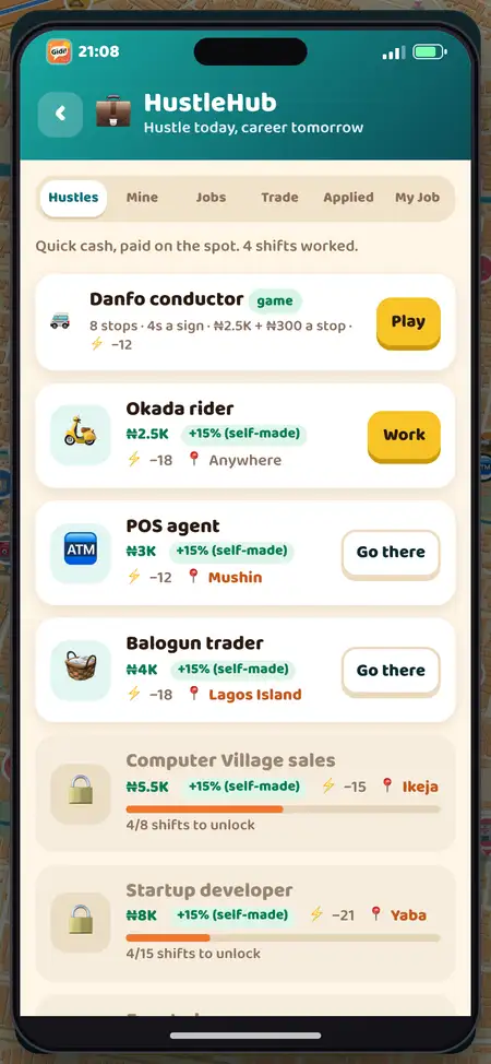 HustleHub listing hustles in Gidi Life